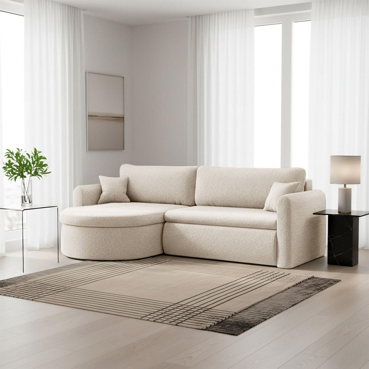 ECKSOFA Feliz In Quelle - Creme, Holzwerkstoff/Textil (160/250cm) - Fun Möbel