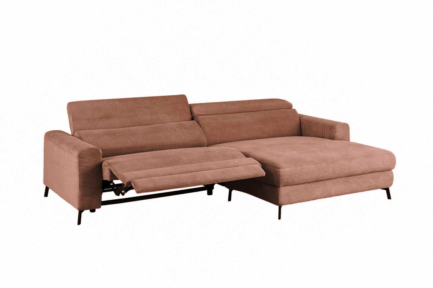 ECKSOFA LAISKA Braun Cord Relaxfunktion - Dunkelbraun/Schwarz, Textil/Metall (282/177cm) - KAWOLA