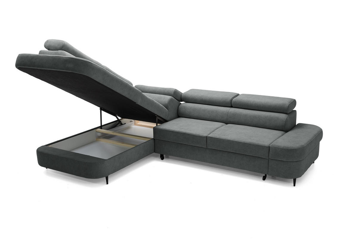 ECKSOFA PRIAM L Links mit Schlaffunktion 125x195 Velours Dunkelgrau - Dunkelgrau/Schwarz, Holz/Textil (203/275cm) - Muffo