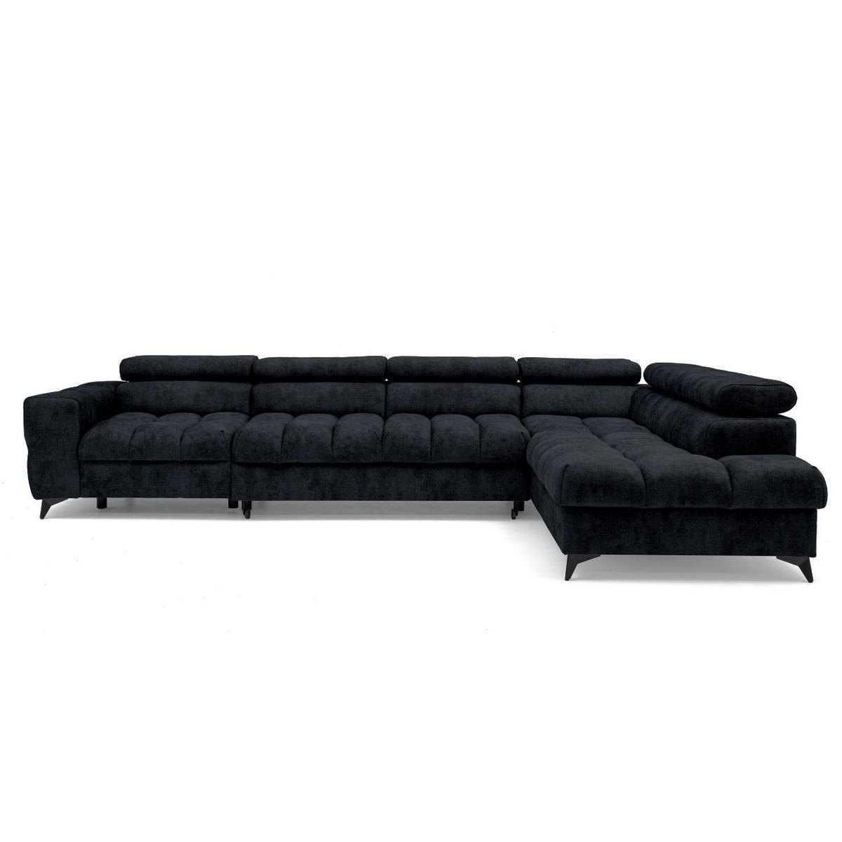 ECKSOFA PUDDING MAXI L Rechts mit Schlaffunktion 125x195 Velours Schwarz - Schwarz, Holz/Textil (203/350cm) - Muffo