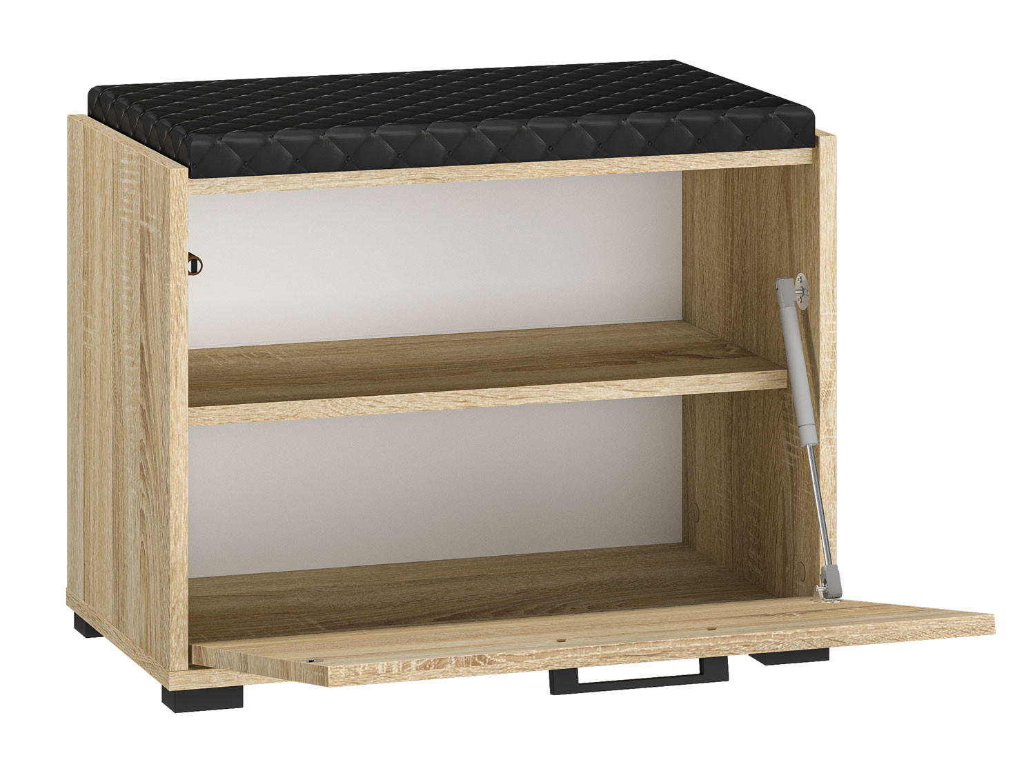 SCHUHBANK Caro Sonoma Eiche hell / schwarz 60 / 34 / 48cm - Schwarz/Braun, Holz/Holzwerkstoff (60/48/34cm) - Feldmann-Wohnen