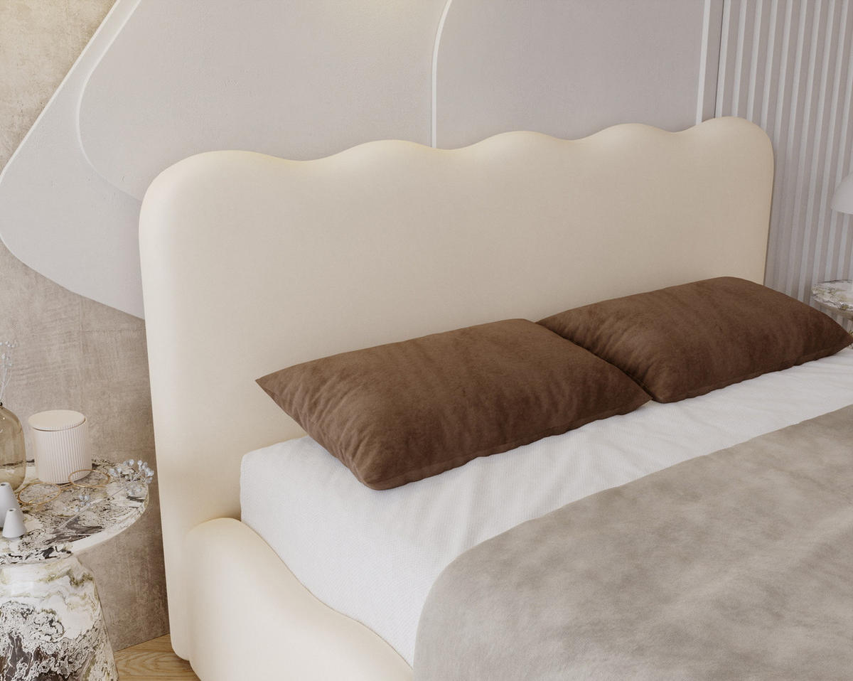POLSTERBETT 160x200 Wave, Bettkasten, Samtstoff, Beige - Beige, Holz/Textil (160/200cm) - Emporius