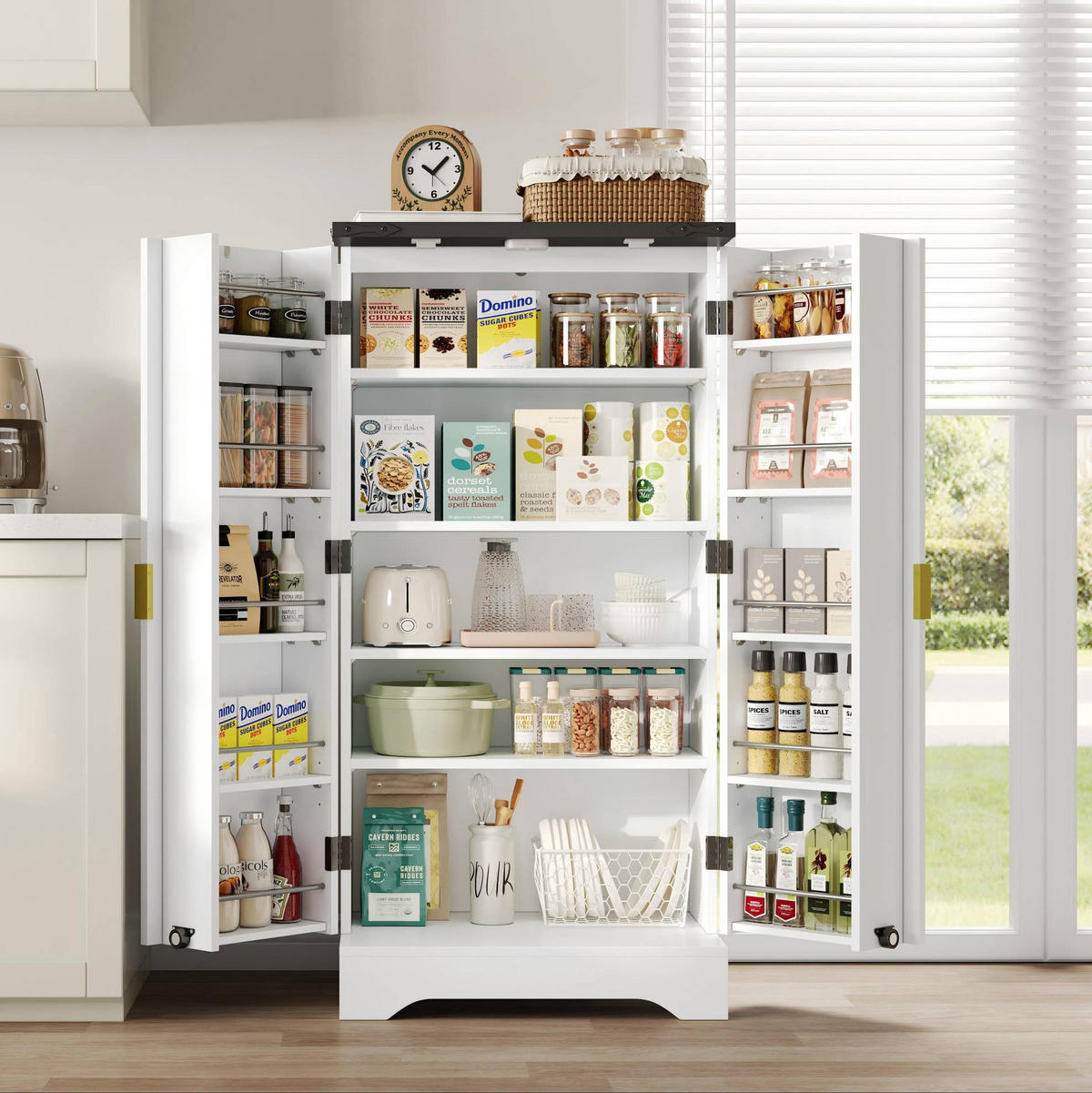 ANRICHTE Hochschrank 120/60,5/40 cm aus MDF mit LED-Sensorlicht und verstellbaren Einlegeböden Weiß - Weiß, Holzwerkstoff (60.5/120/40cm) - Modenvie