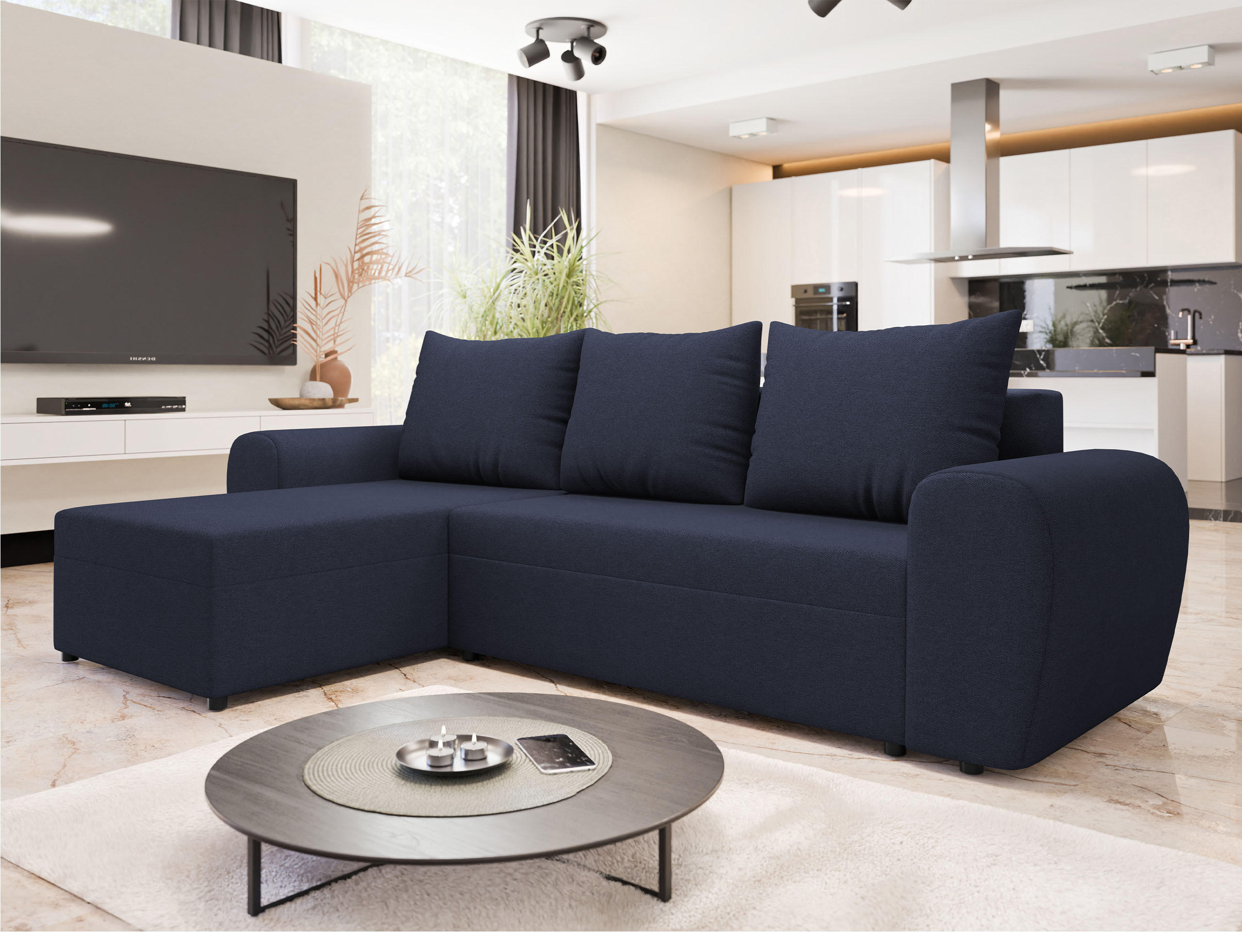ECKSOFA Mader - Schwarz/Dunkelblau, Holz/Kunststoff (260/140cm) - MIRJAN24
