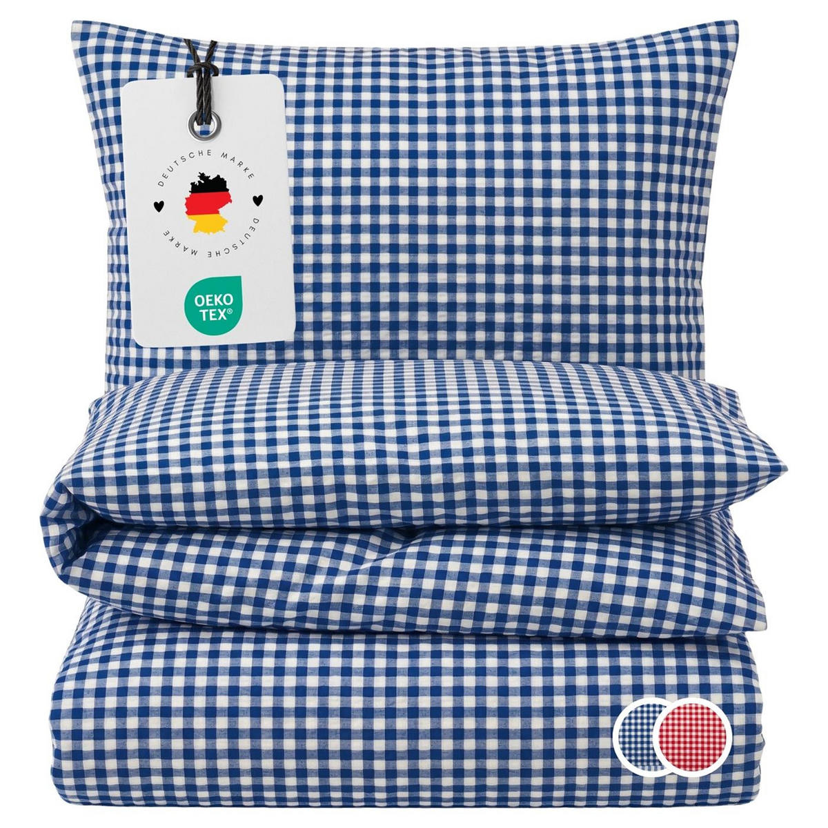 SEERSUCKER-BETTWÄSCHE 155x220 Kariert Sommer Bettbezug Bügelfrei aus 100% Baumwolle, Bettbezüge Karo Muster Blau - Blau, Textil (155/220cm) - Carpe Sonno