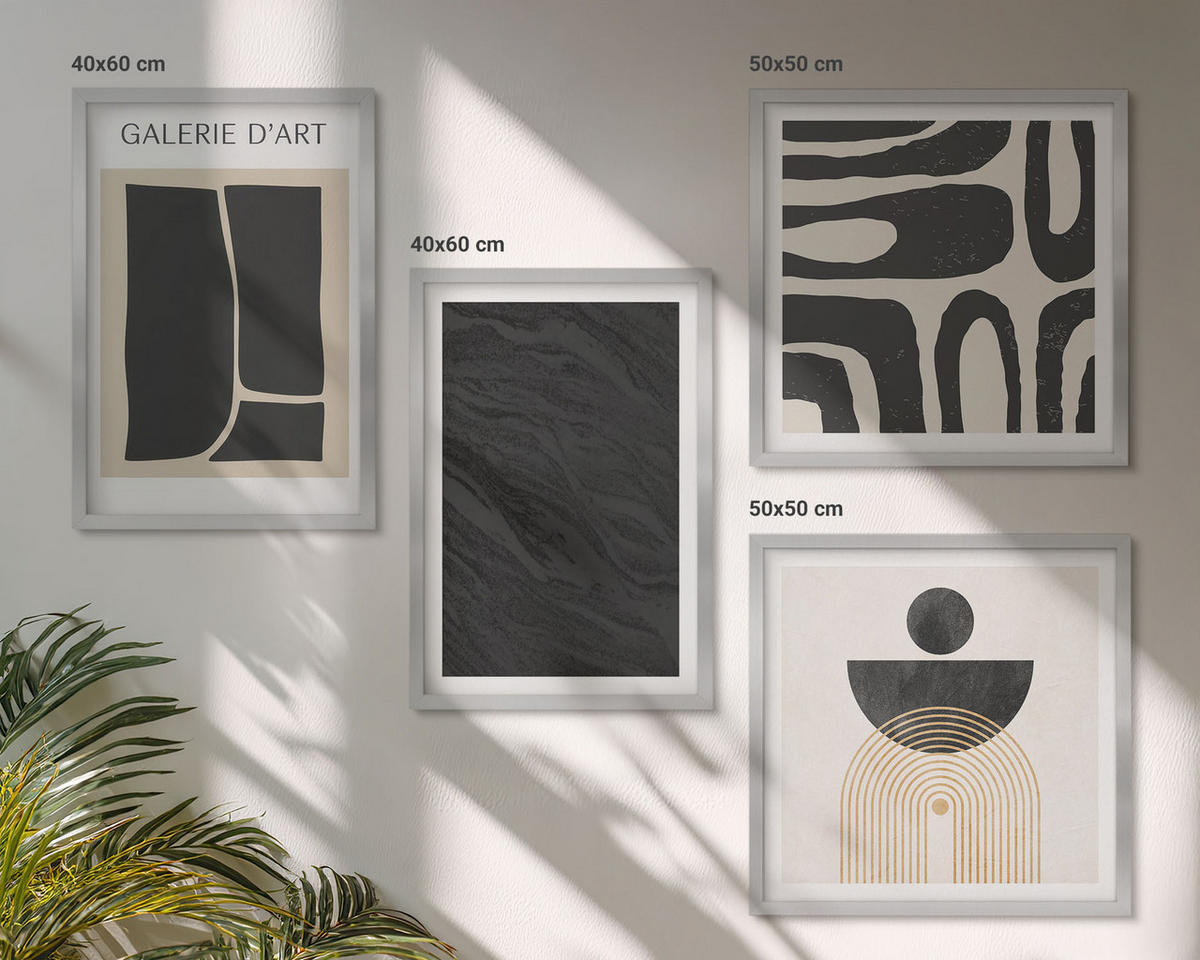 BILDER SET 4er Set - 50x50 cm & 40x60 cm Silberner Rahmen - Abstrakte Marmorformen - Silberfarben, Kunststoff (50/50cm) - TULUP