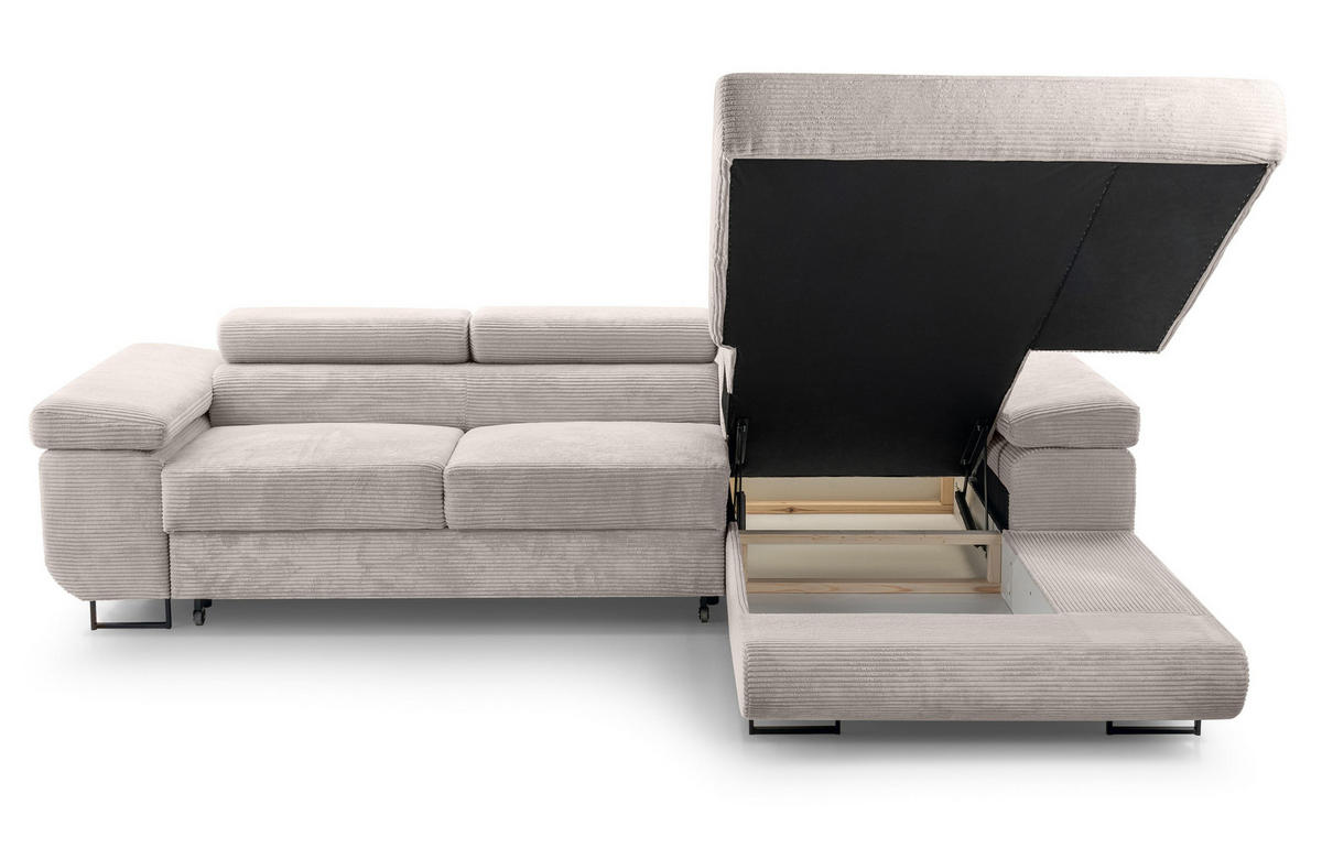 ECKSOFA L Form Arborio Zartweiß 280/203/90 cm Rechts mit Schlaffunktion - Creme/Schwarz, Textil/Metall (280/203cm) - AX Living