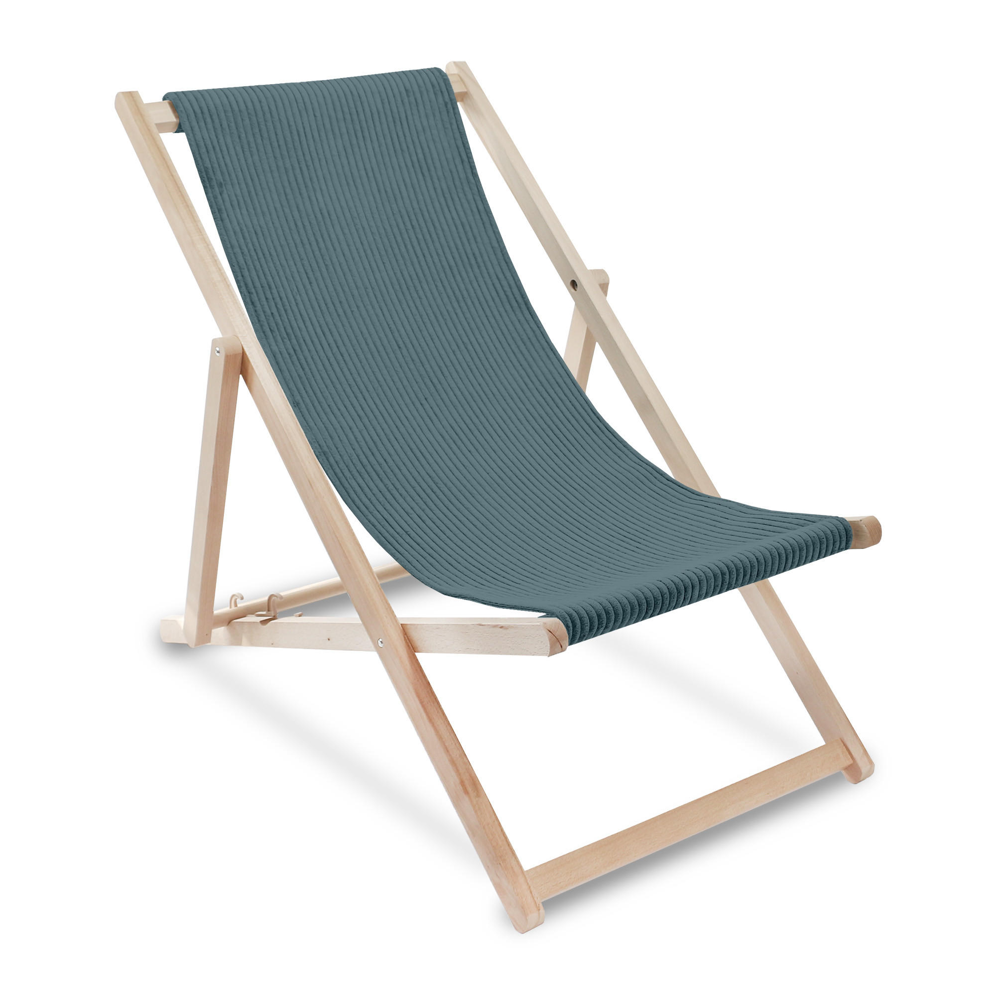 HOLZLIEGESTUHL klappbar Buchenholz Cord-Gewebe Ocean Depths M - Blau/Dunkelblau, Holz/Textil (54/85/92cm) - Dreamroots