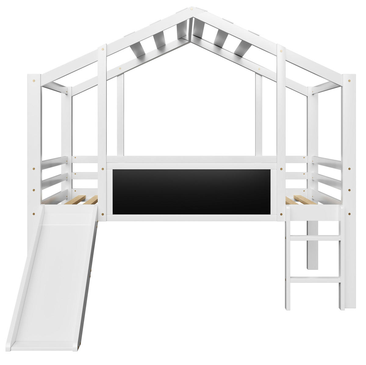 HOCHBETT 90/200 cm Dachboden-Design mit Rutsche und Tafel Weiß mit Matratze - Weiß, Holzwerkstoff (90/200cm) - OKWISH