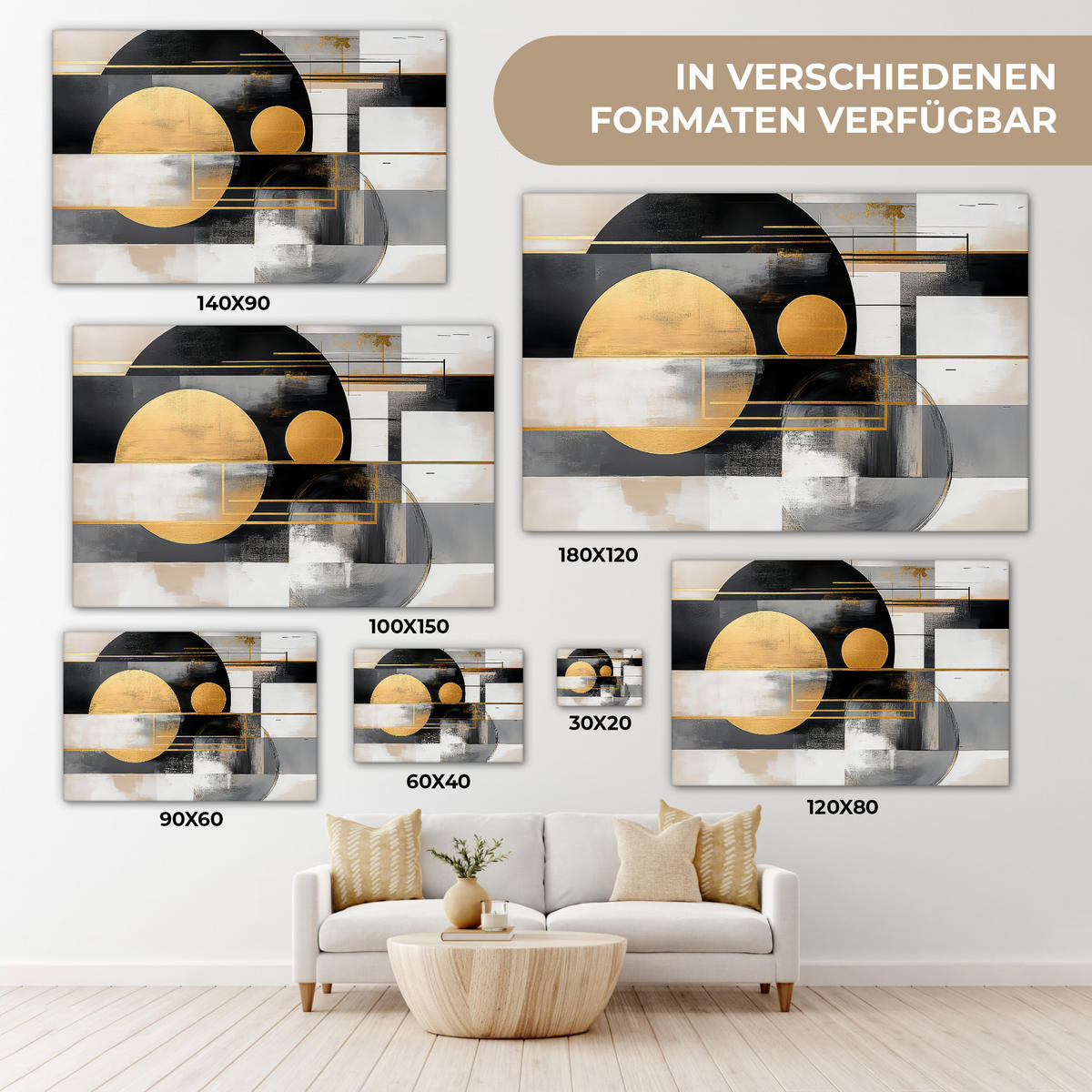 LEINWANDBILD Abstrakt - Gold - Silber - Formen - Ästhetisch - Modern 60x40 cm - Goldfarben, Textil (60/40cm) - MuchoWow