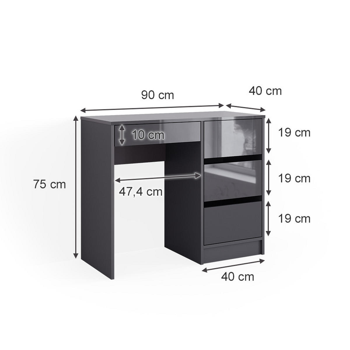 SCHREIBTISCH Sherry Anthrazit 90 cm mit 4 Schubladen - Anthrazit, Holzwerkstoff (40/90/75cm) - Vicco