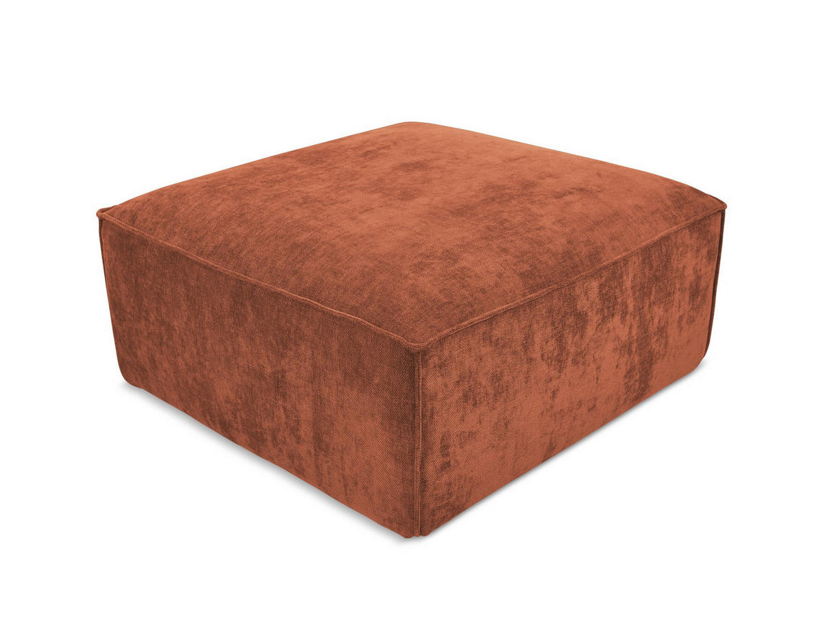 POUF Chenille Stoff Orange - Terracotta/Schwarz, Holzwerkstoff/Kunststoff (87/46/87cm) - Makamii