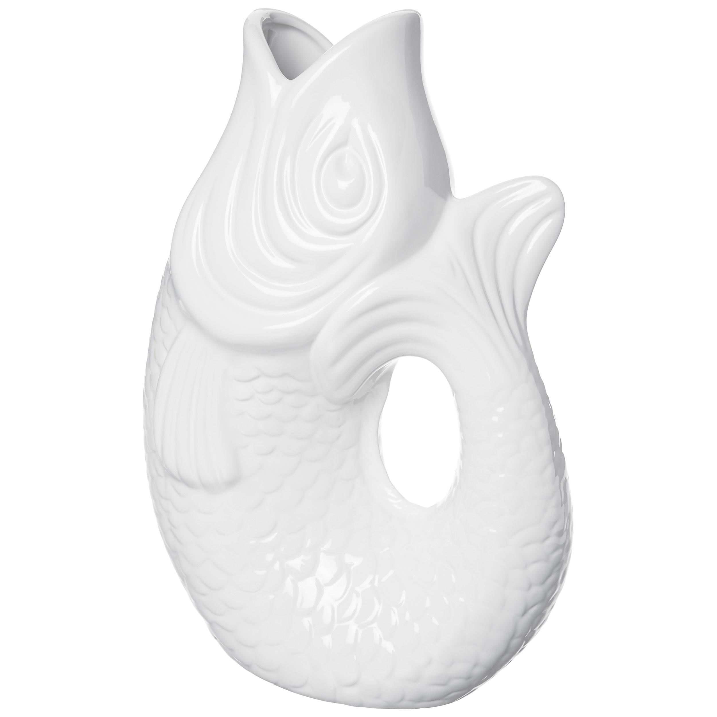 VASE Monsieur Carafon L, Fisch-Form, Steingut, Weiß, 30.7 cm - Weiß, Keramik (30.7cm) - Gift Company