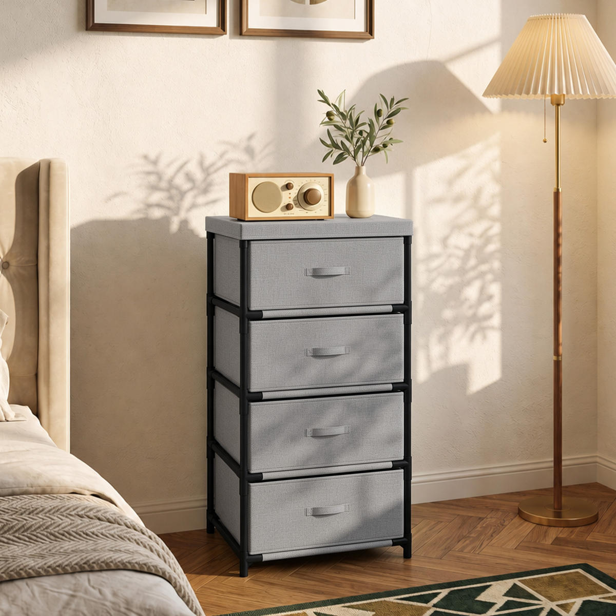 KOMODA Len Ocel Šedá - šedá/černá, kov/textil (32/80/42cm) - HOMCOM