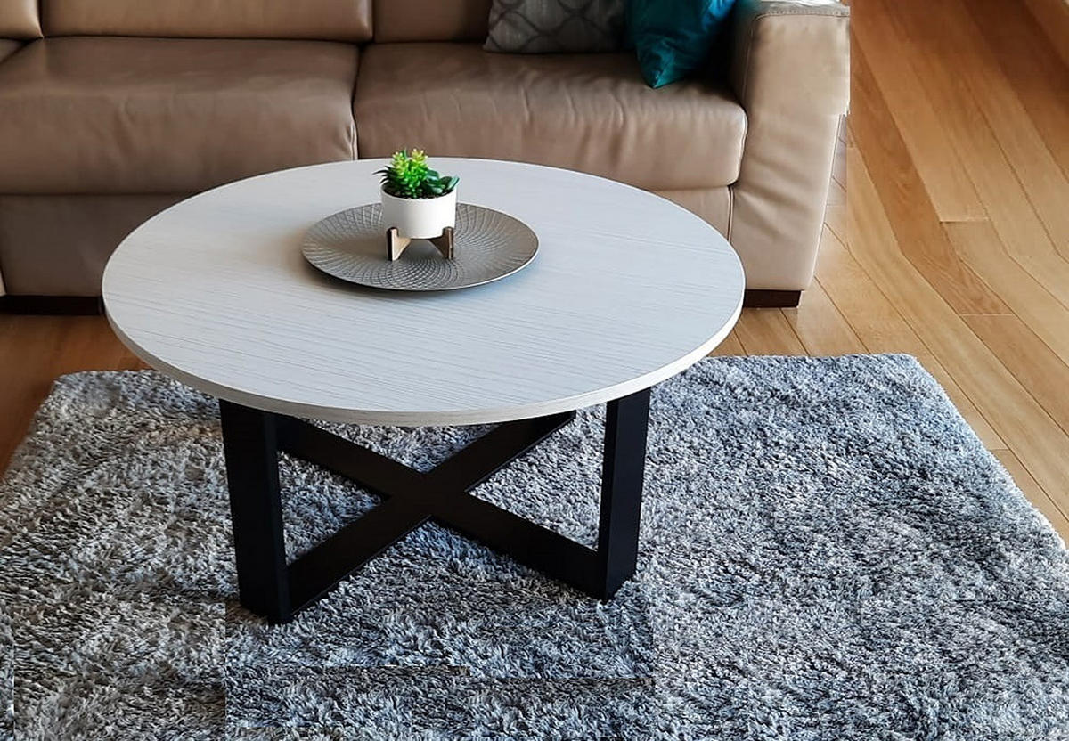 COUCHTISCH rund Pinie Weiß Eiche Schwarz 86x42 cm - Schwarz/Weiß, Holzwerkstoff (86/86/42cm) - designimpex