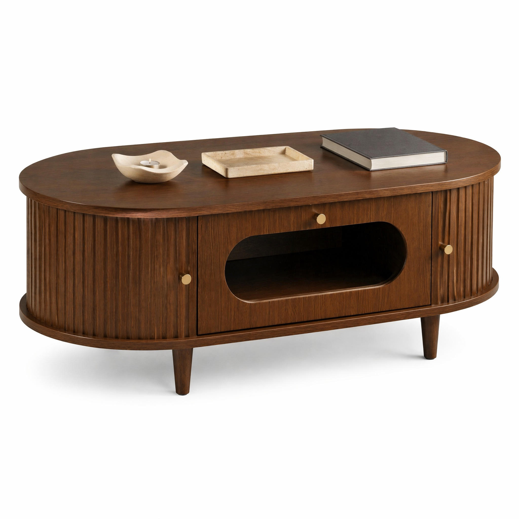 COUCHTISCH in Naturfarben Sofatisch mit Schublade und Rolltür, Sofa- und Beistelltisch mit 4 Stützbeinen, B100/T50/H36cm - Naturfarben, Glas/Holzwerkstoff (50/100/36cm) - STILVORA