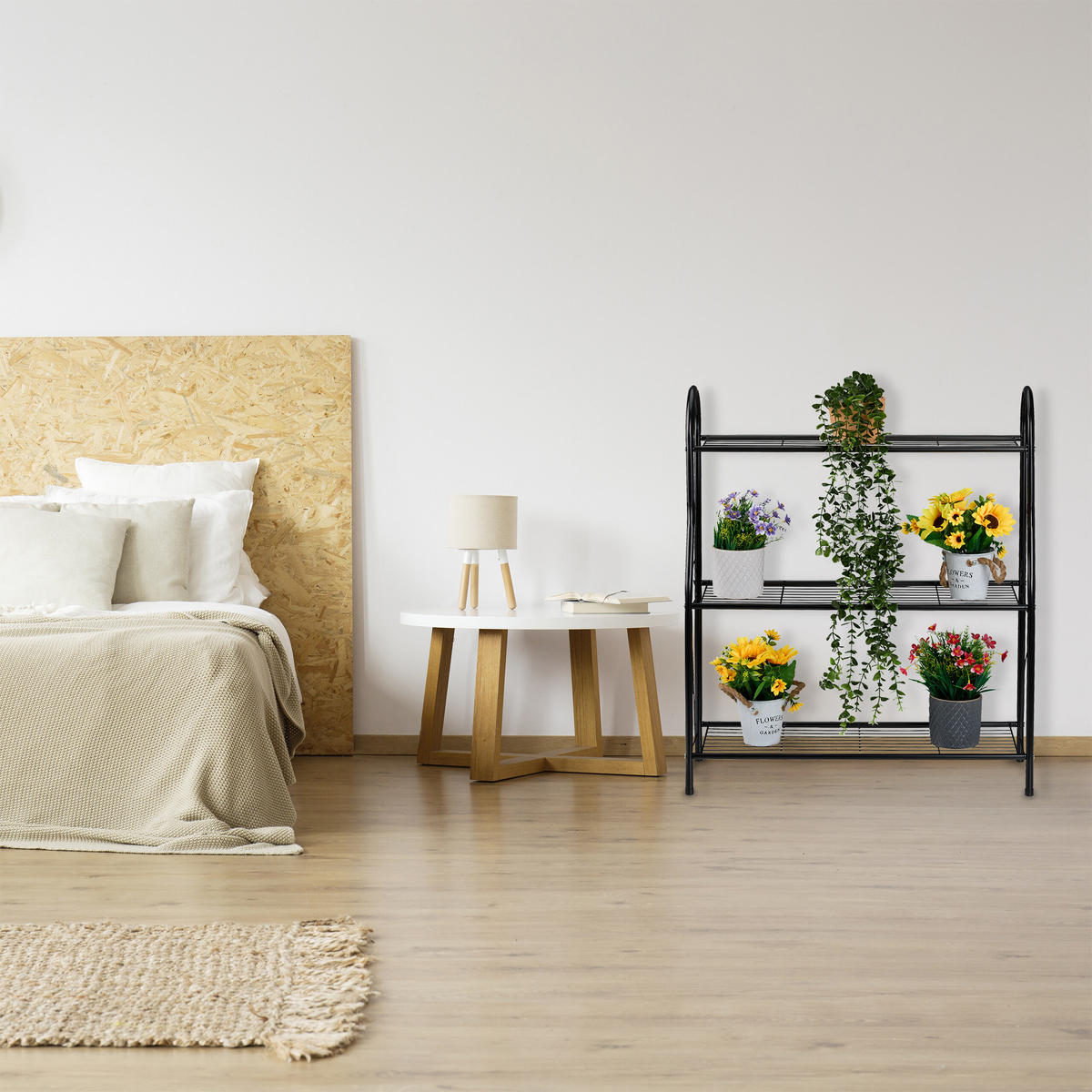 BLUMENREGAL - Schwarz, Metall (71/83/24.5cm) - Relaxdays