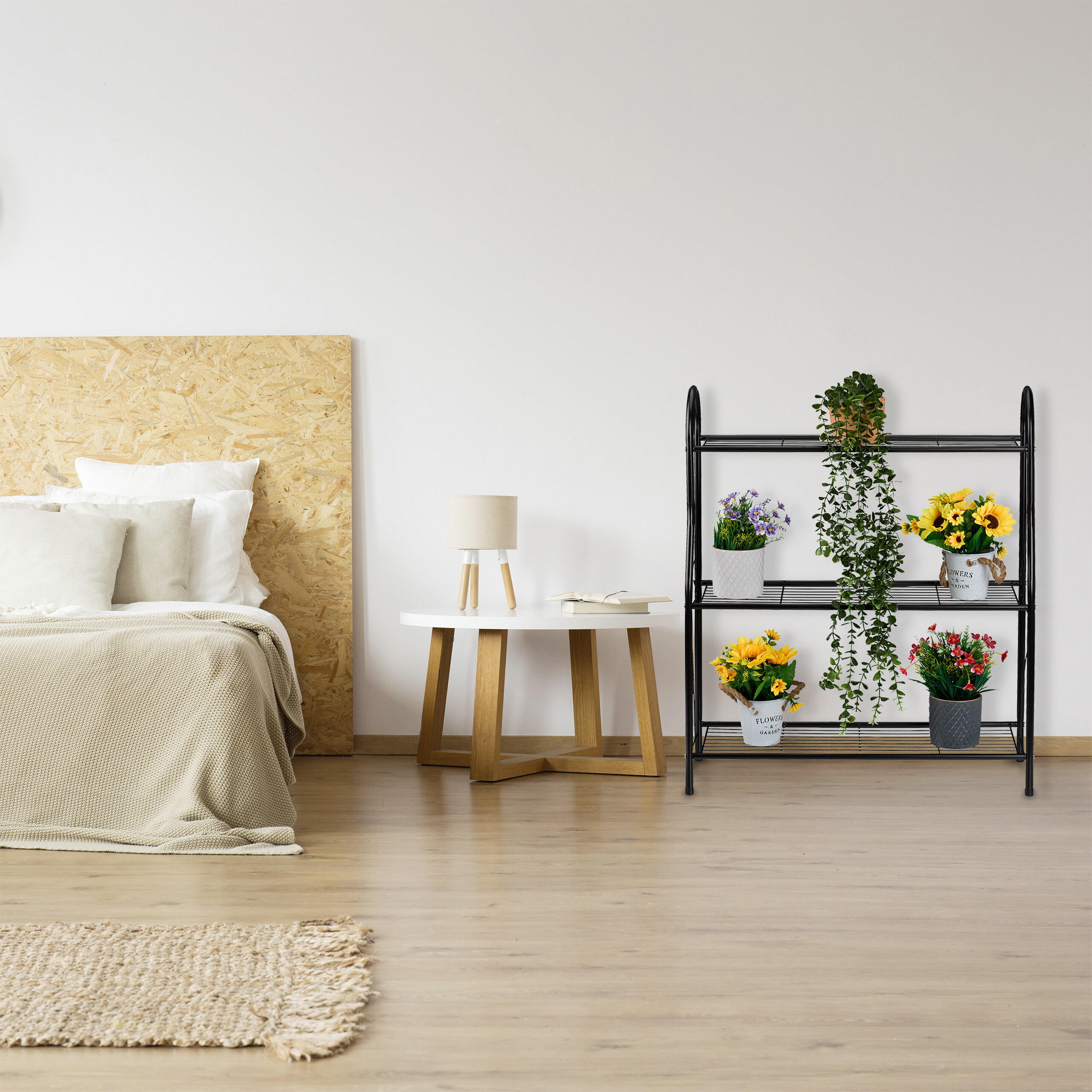 Thumbnail - Relaxdays Blumenregal, Schwarz, Metall, 71x83x24.5 cm, Wohnzimmer, Wohnzimmertische, Blumenständer