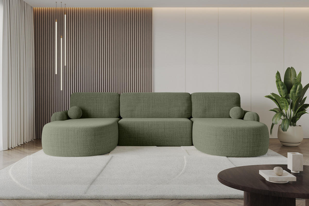 WOHNLANDSCHAFT mit Schlaffunktion und Bettkasten LIRA-U - 335x172x89 Grün - Dunkelgrün, Holzwerkstoff/Textil (335/89/172cm) - ALTDECOR