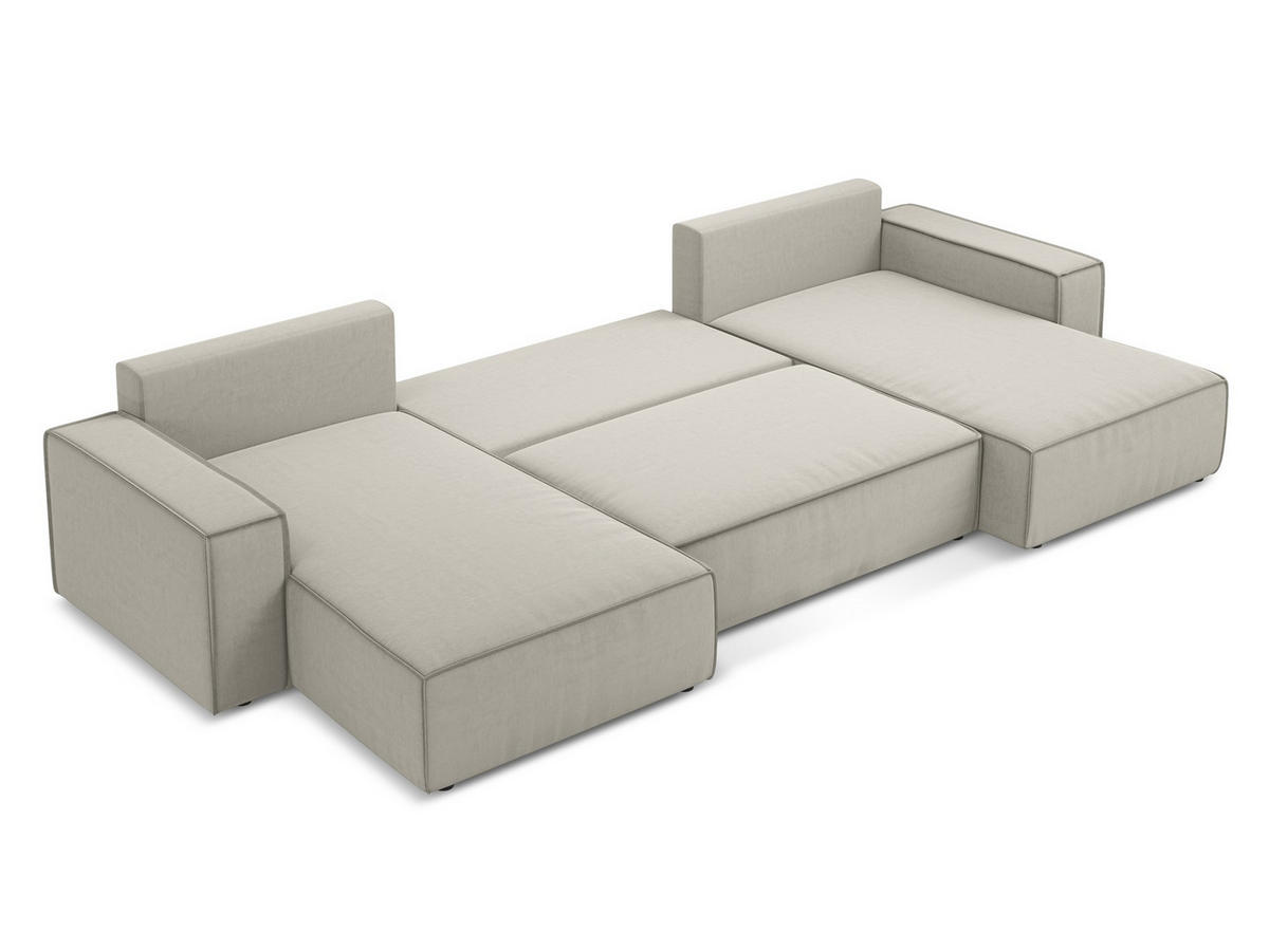 WOHNLANDSCHAFT Samt Stoff Creme - Perlmutt/Creme, Kunststoff/Textil (398/82/185cm) - Makamii
