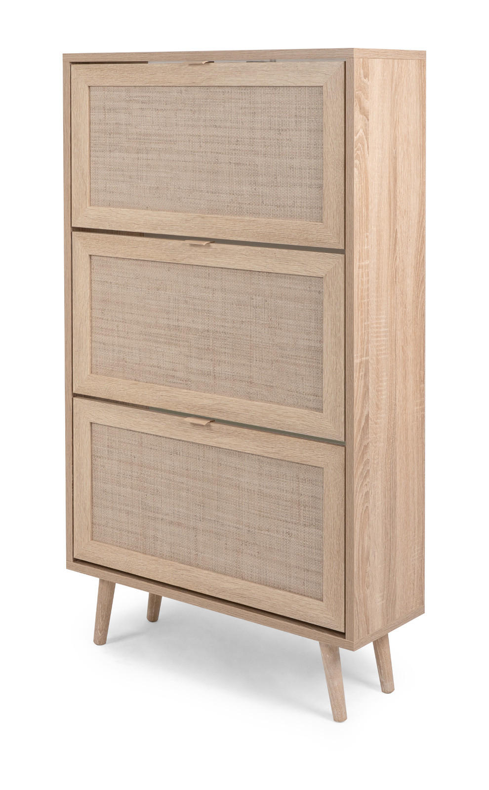 SCHUHKIPPER Eiche Sonoma, Bast-Dekor 70 cm, Schuhschrank mit 3 Kippern - Eichefarben, Holz/Holzwerkstoff (70/125/24cm) - Furn.Design