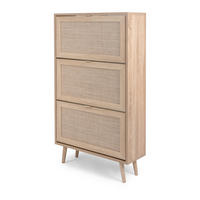 SCHUHKIPPER Eiche Sonoma, Bast-Dekor 70 cm, Schuhschrank mit 3 Kippern - Eichefarben, Holz/Holzwerkstoff (70/125/24cm) - Furn.Design