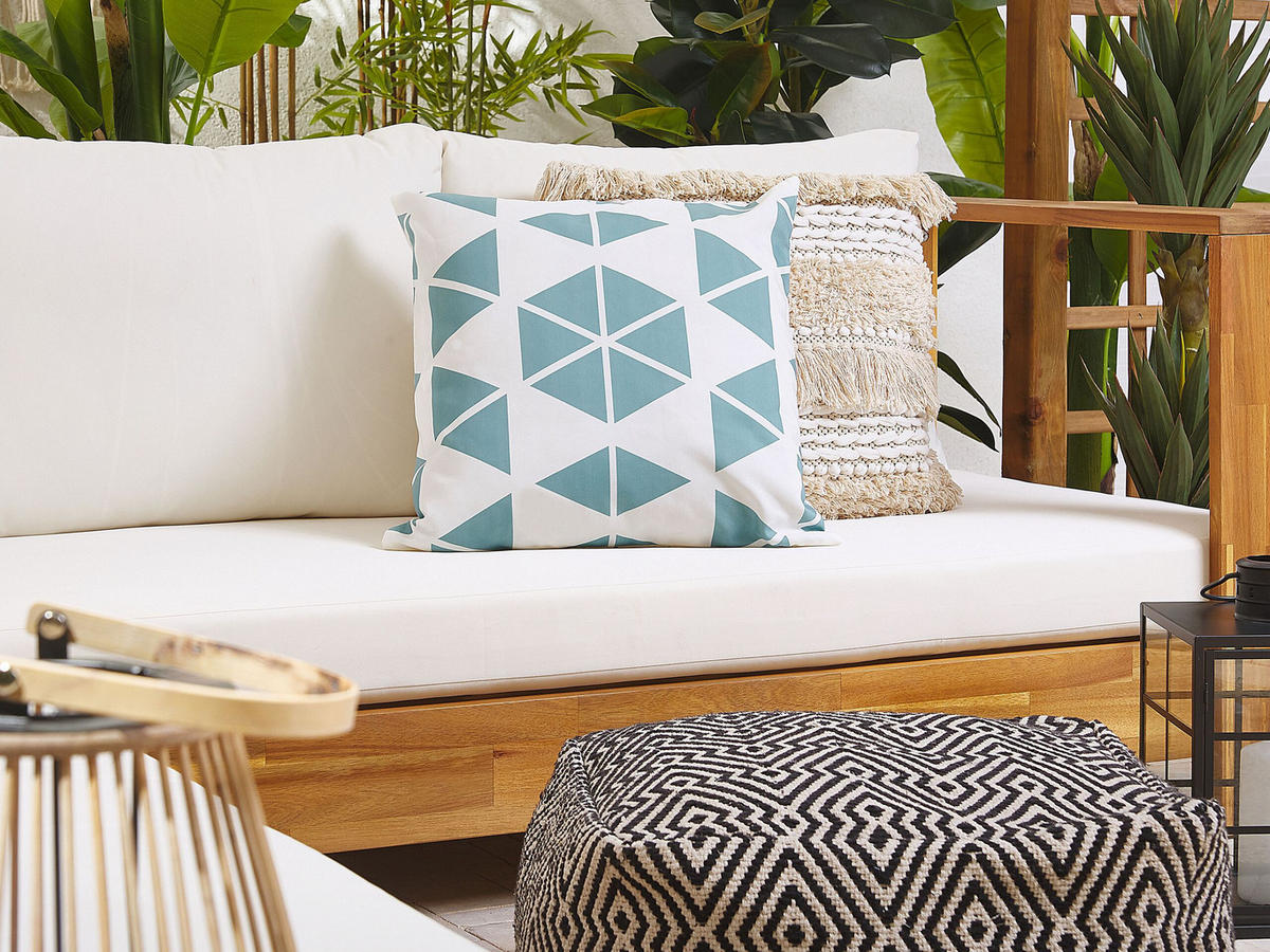 GARTENKISSEN 2er-Set Dreiecksmuster weiß/blau 45/45 cm Rigosa - Hellblau, Textil (45/45cm) - Beliani