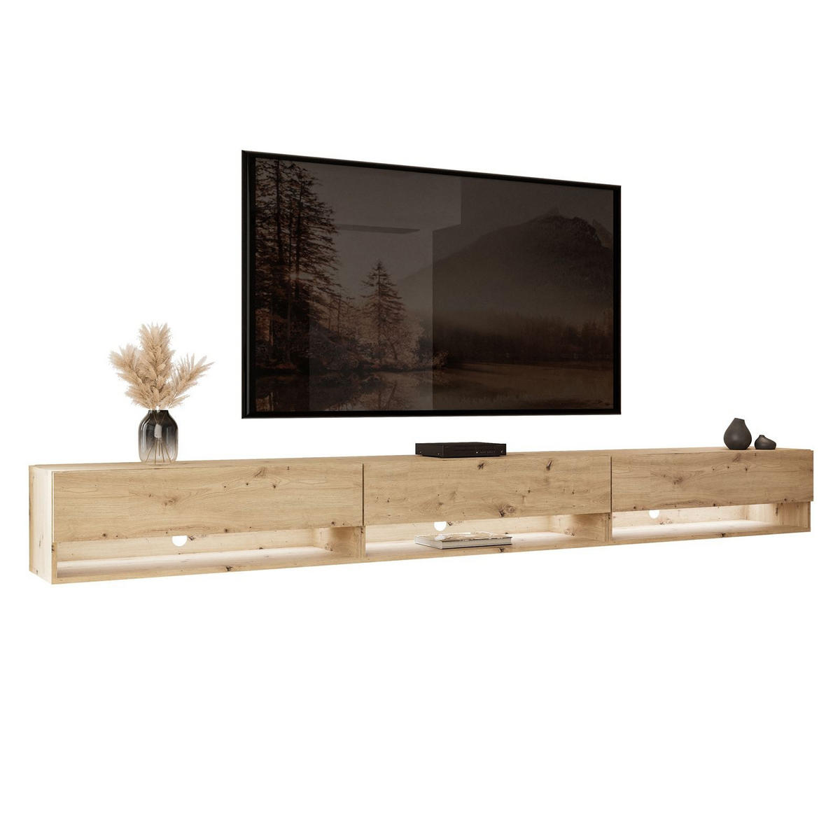 HÄNGESCHRANK TV-Möbel CALANTE LOFT 270 cm mit LED-Beleuchtung - Eiche Artisan, Holzwerkstoff (270/30/35cm) - Lookway