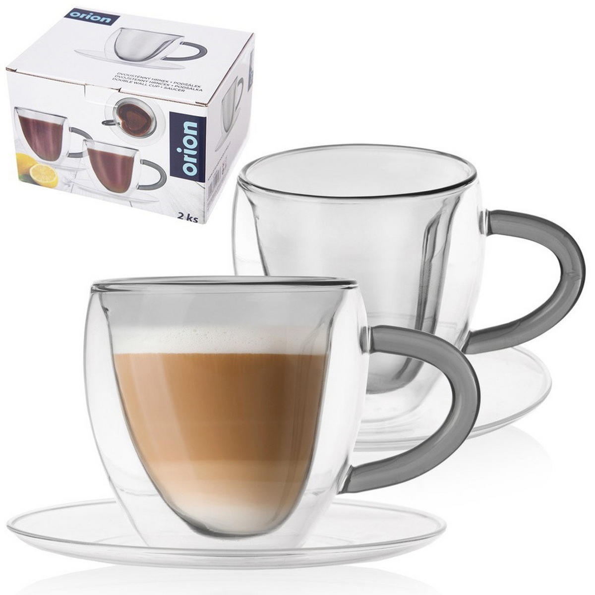 THERMOBECHER Herz z Untertasse 2er-Set - Klar, Glas (0.16L) - Orion 