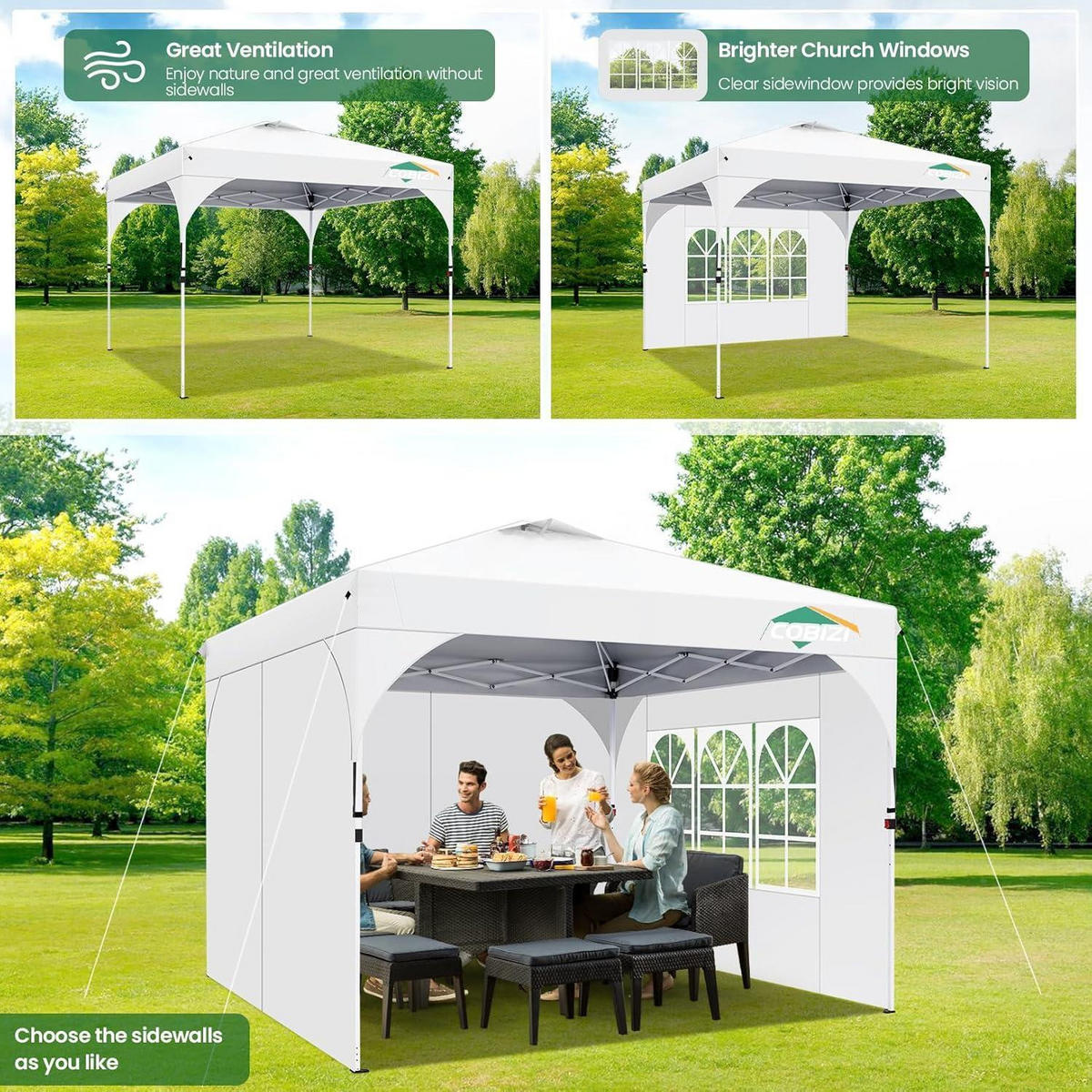 GARTENPAVILLON 3x3m Wasserdicht mit Seitenwänden Weiß - Weiß, Textil (300.2/265.2/300.2cm)