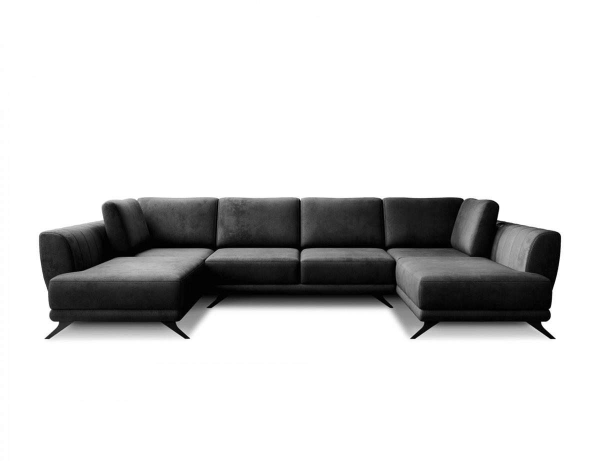 WOHNLANDSCHAFT mit Schlaffunktion & Bettkasten, luxus Nube-Stoff - Dunkelgrau/Schwarz, Textil/Metall (362/90/191cm) - Eltap