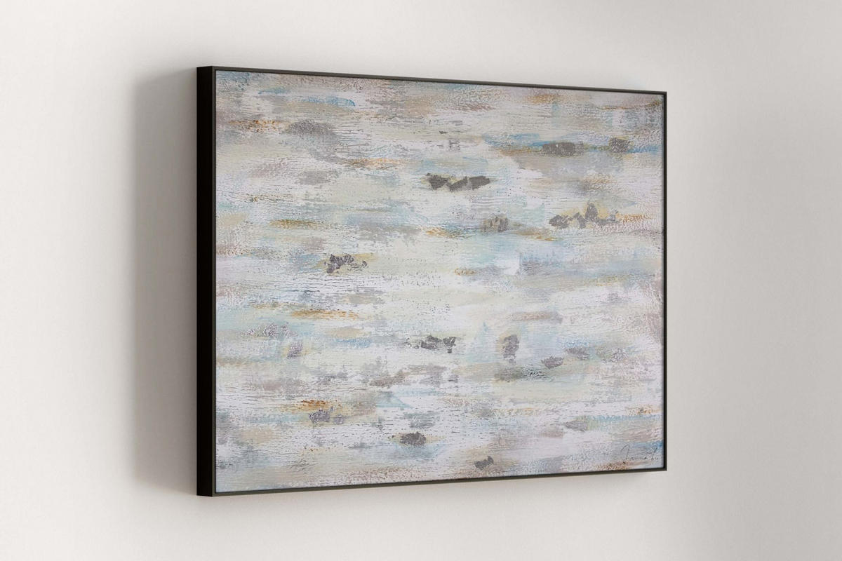 OLEJOMAĽBA 120/80 cm, More a pláž - sivá/strieborná, drevo/textil (120/80cm) - KUNSTLOFT