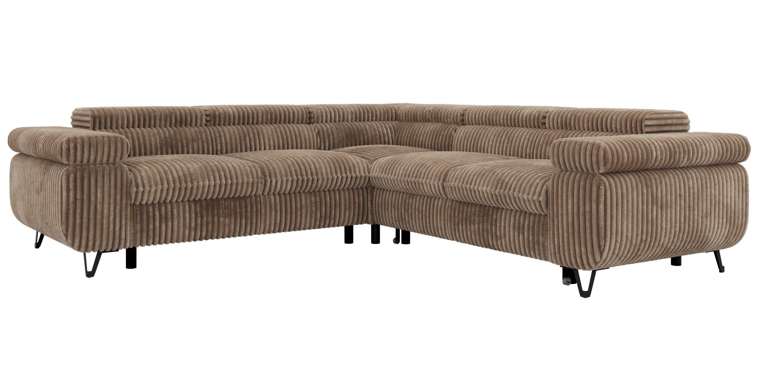 ECKSOFA QUADRO L - Braun Cord - Links Seite - Schwarz/Braun, Textil/Metall (269/269cm) - MKS