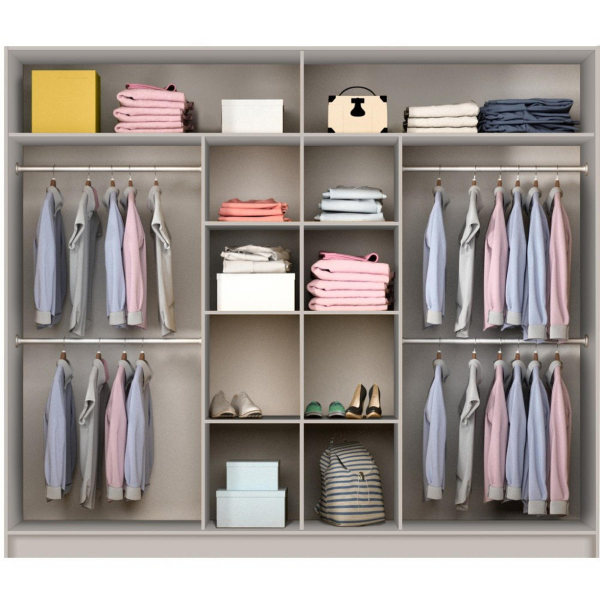 SCHWEBETÜRENSCHRANK Perla mit 2 Türen und Spiegel, 250 cm, Sandbeige - Sandfarben, Holzwerkstoff (250/210/65cm) - Beautysofa