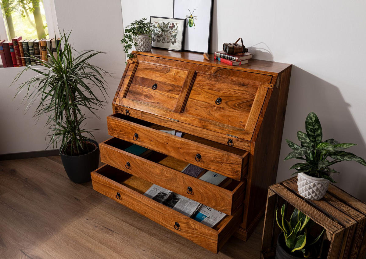 SEKRETÄR Akazie 107x50x100 honig lackiert OXFORD #0515 - Braun, Holz (50/107/100cm) - Massivmoebel24