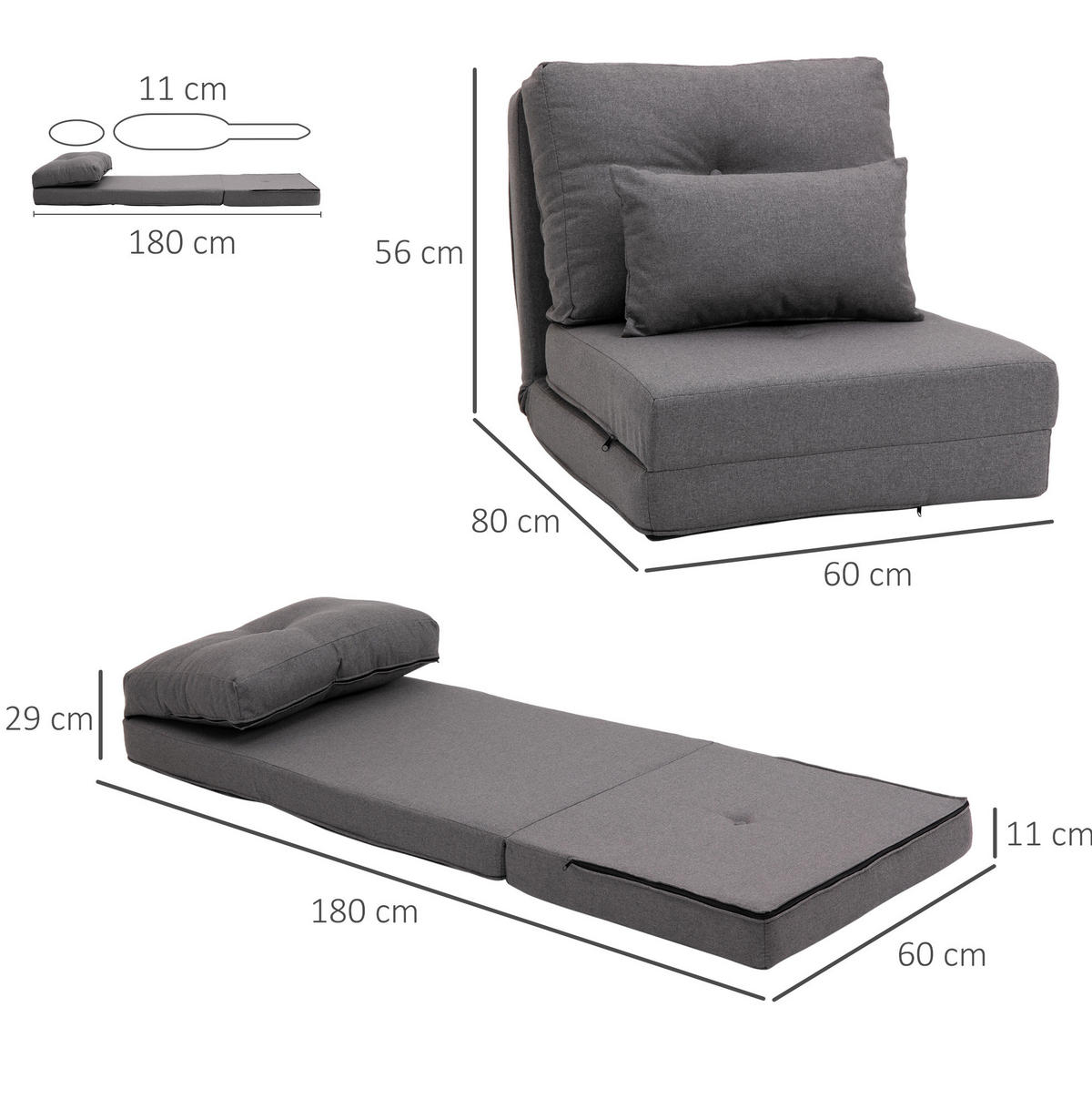 BODENSOFA 2-in-1 60 x 80 x 56 cm Dunkelgrau - Dunkelgrau, Metall (60/56/80cm) - Meubliv