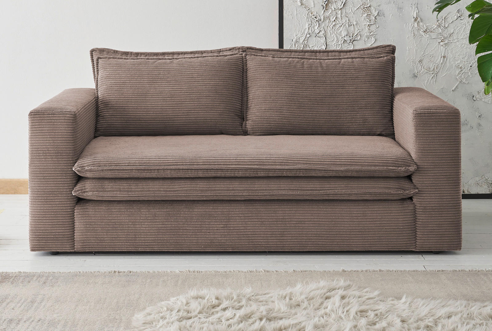 SOFA braun Cord, Couch 2-Sitzer 180 cm - Beige/Braun, Holz/Textil (180/83/91cm) - Furn.Design