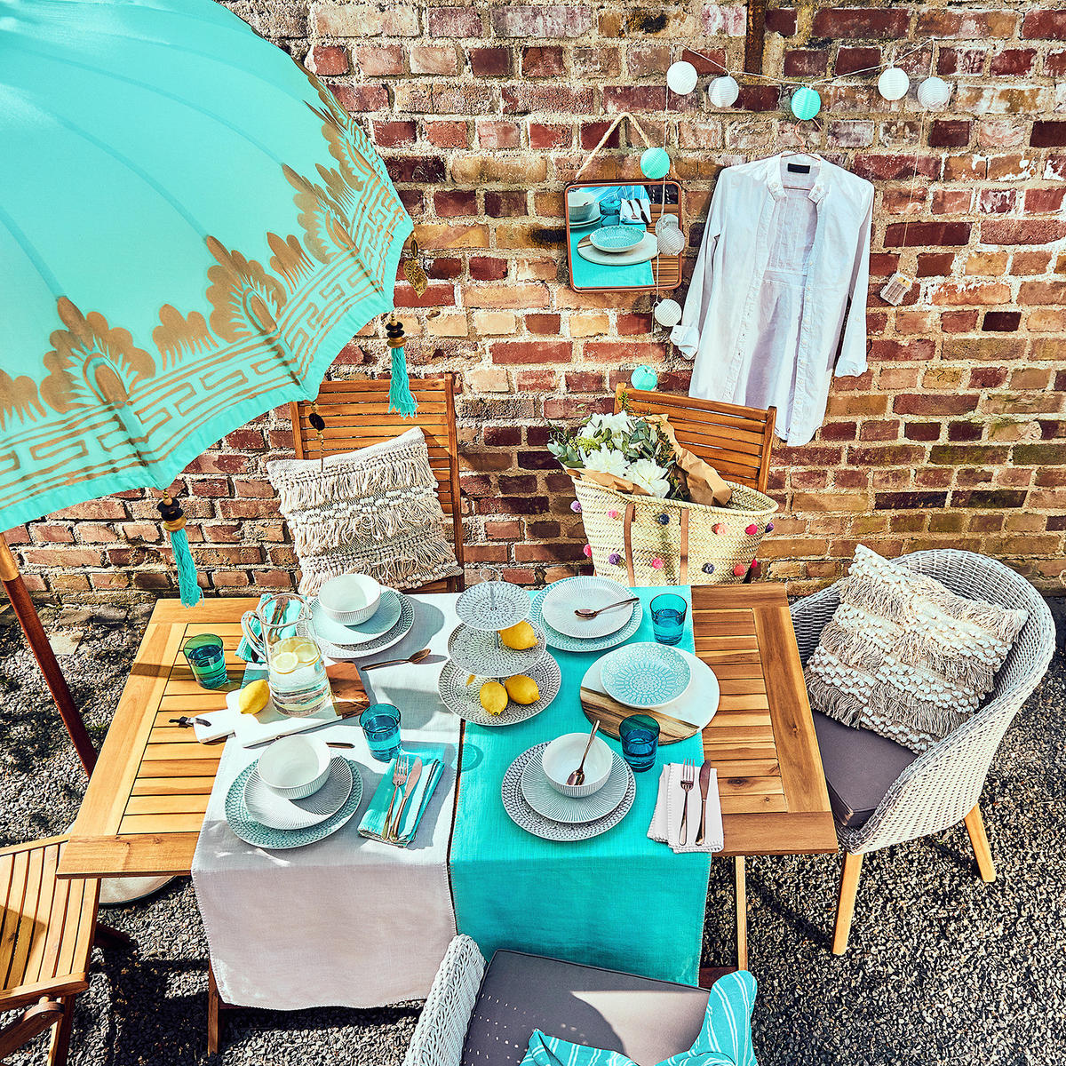 TISCHLÄUFER Finca - Türkis, Textil (50/160cm) - BUTLERS