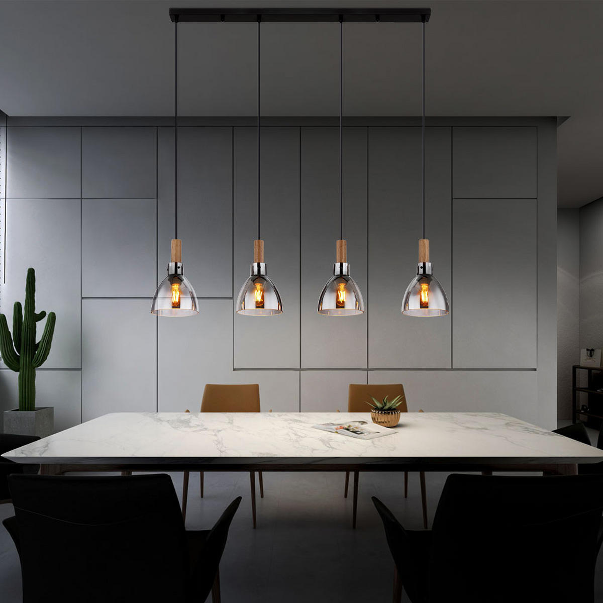 HÄNGELEUCHTE Mattea Metall Schwarz - Schwarz, Glas (105/16/120cm) - Globo Lighting