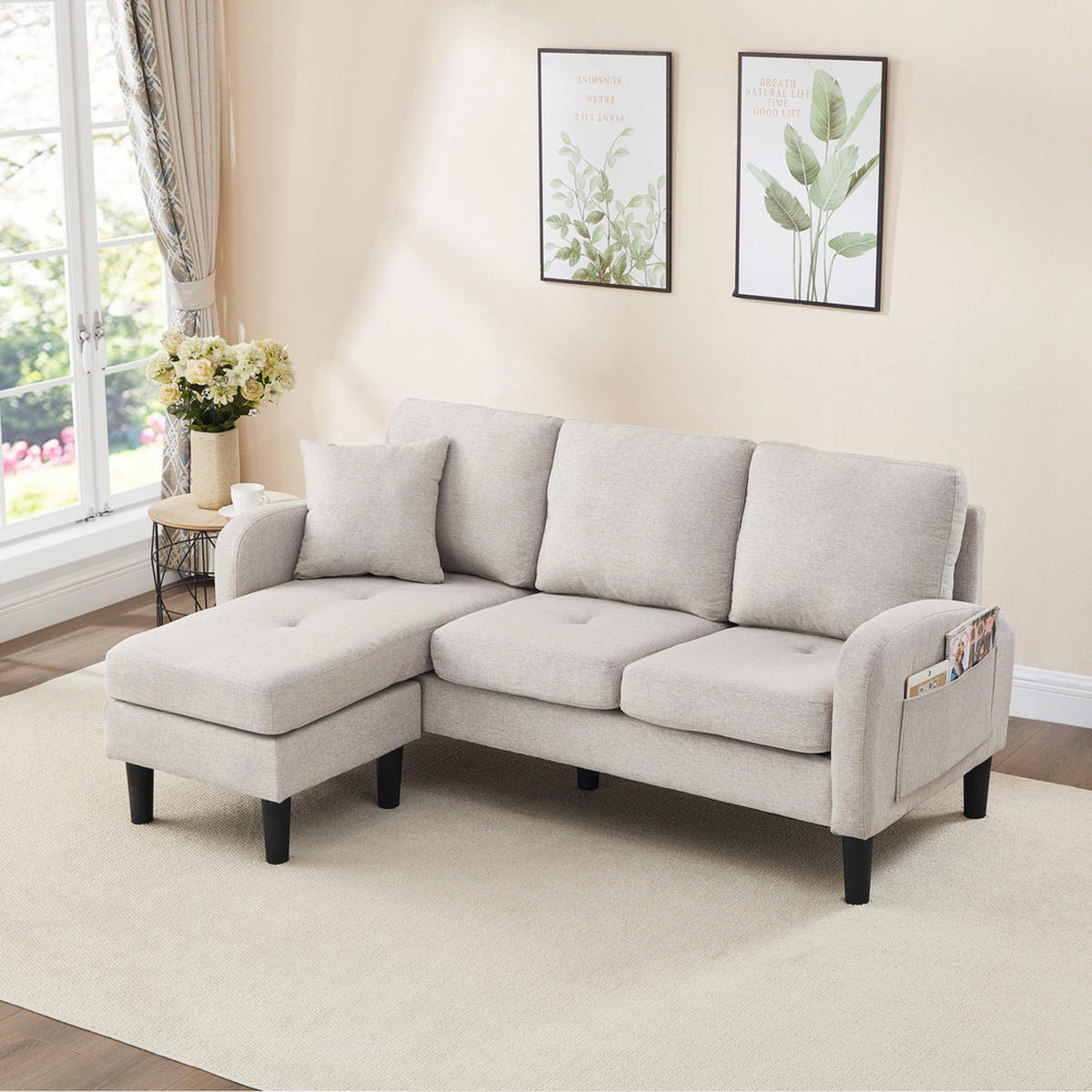 ECKSOFA 166x118x77cm Platzsparend - Hellgrau, Textil (118/166cm) - Raelunyi