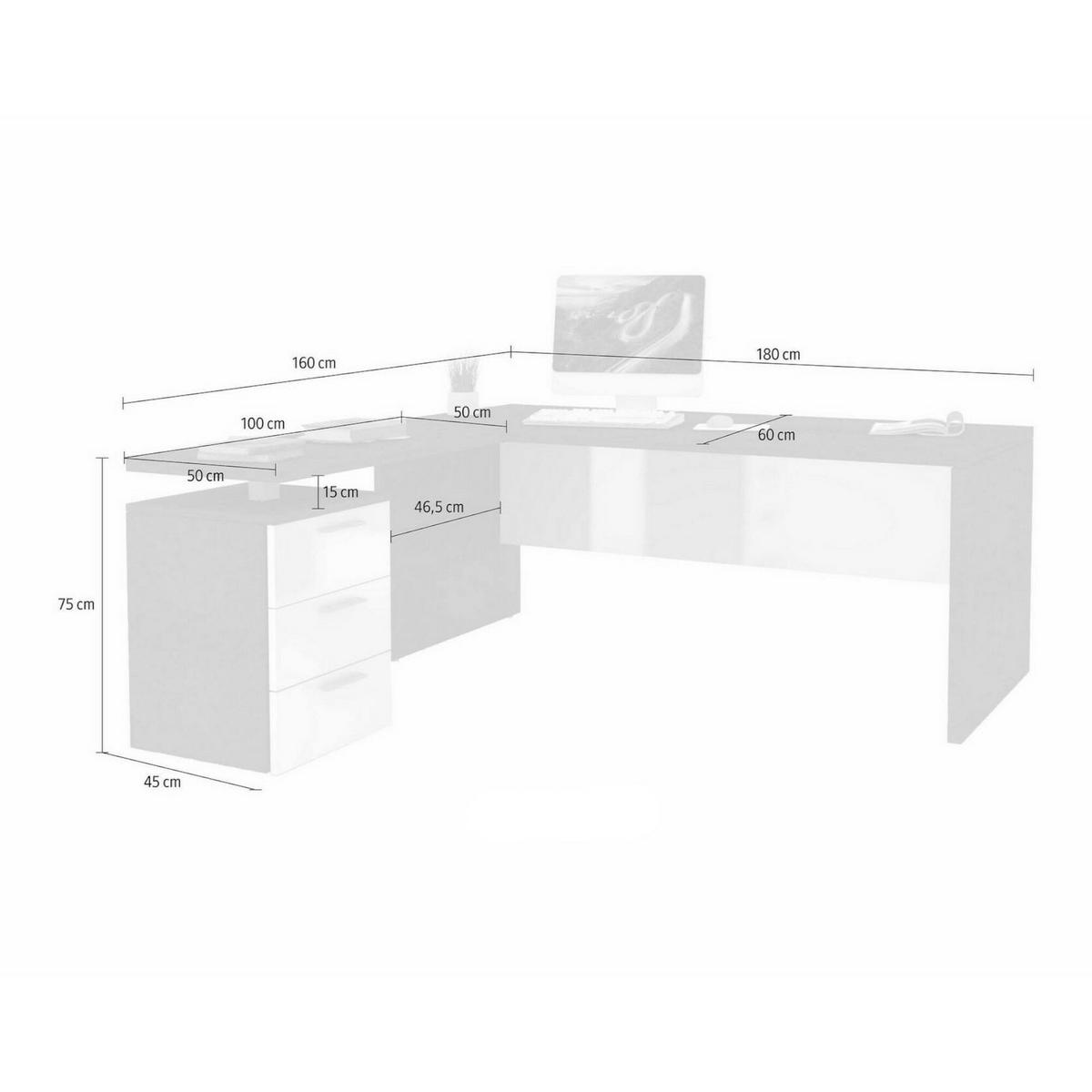 ECKSCHREIBTISCH Eiche 60/180/75 cm - Braun, Holzwerkstoff (60/180/75cm) - DMORA