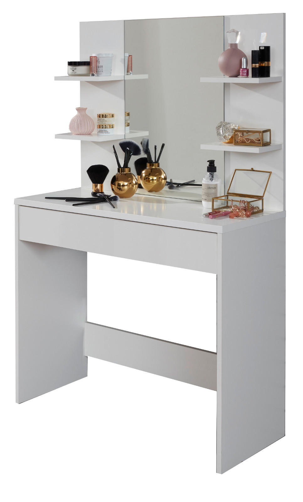 SCHMINKTISCH weiß 85 x 140 cm, Kosmetiktisch mit Schublade und Spiegel - Weiß, Glas/Holzwerkstoff (85/140/40cm) - Top.Furn