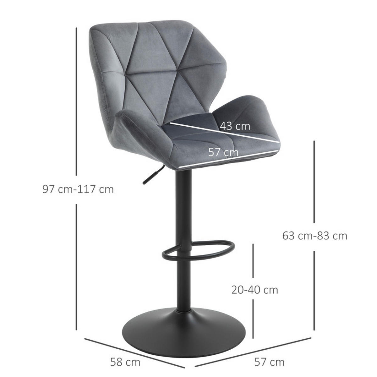 BARHOCKER DE-36057 2er Set höhenverstellbar drehbar Grau - Grau, Metall (57/117/58cm) - ComfortXL