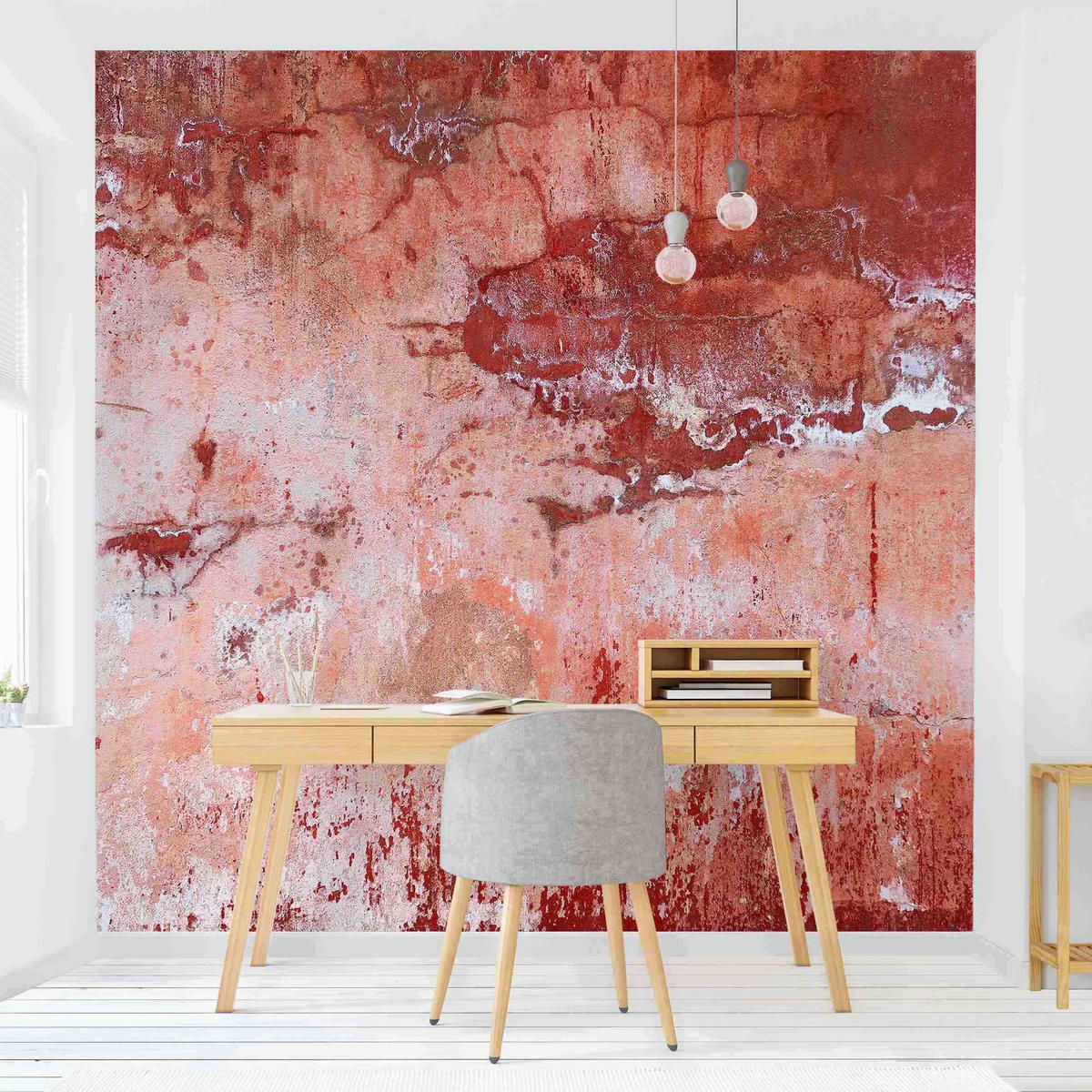 FOTOTAPETE Grunge Betonwand Rot 240/240 cm - Rot, Papier (240/240cm) - Bilderwelten