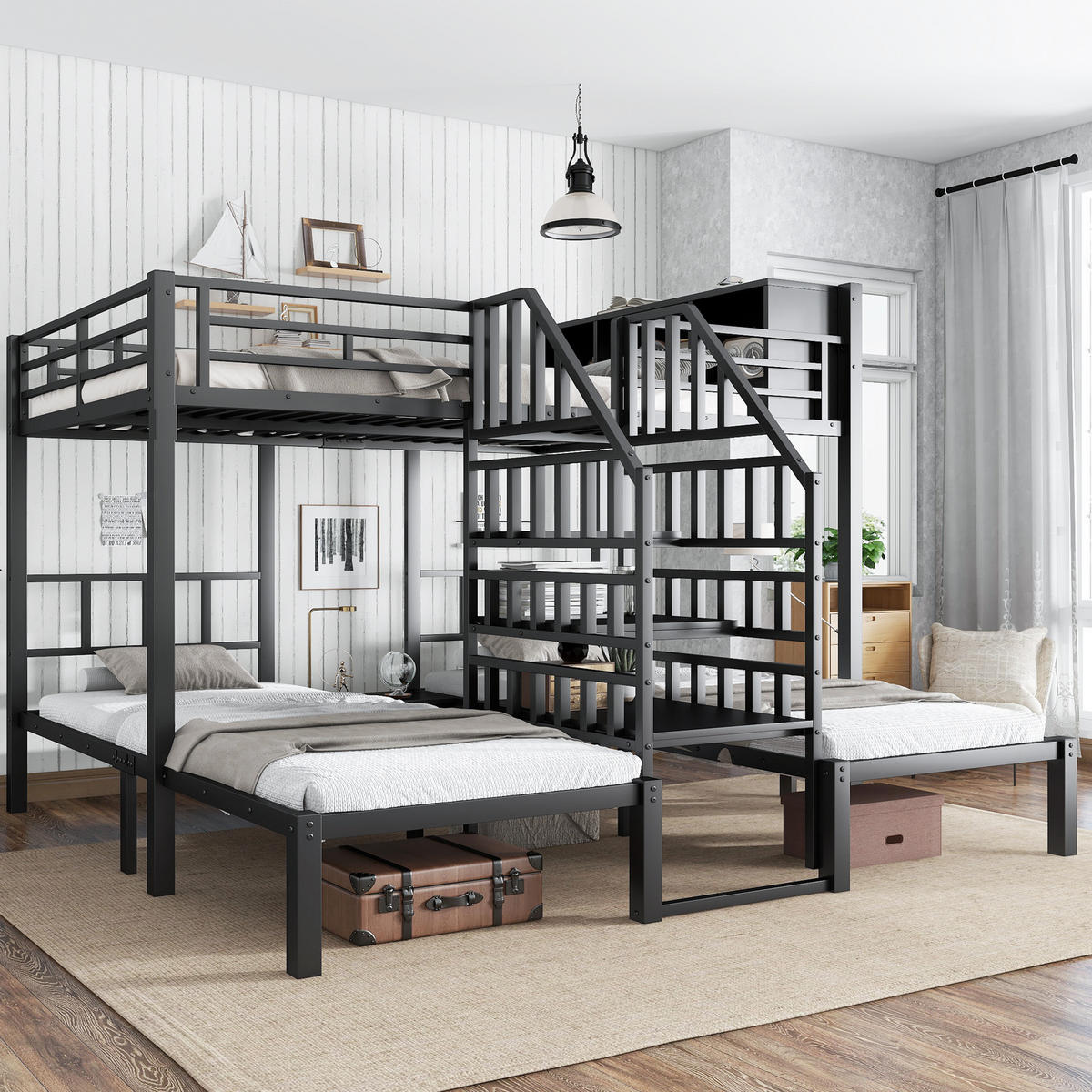 ETAGENBETT Metall Schwarz 90x200/140x200 cm 3-tlg. - Schwarz, Metall (90/200cm) - ComfortXL