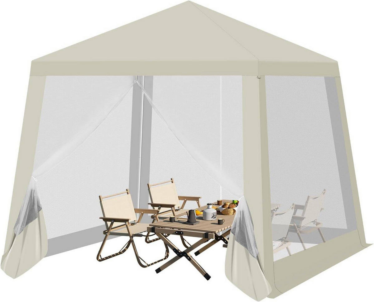 PAVILLON 3x3 m, Gartenpavillon mit Seitenwänden Moskitonetz - Beige, Metall (300/250/300cm) - Woltu