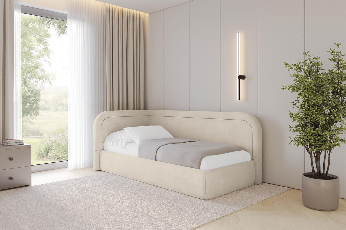EINZELLBETT Jugendbett mit Bettkasten, Rechts - JOVY 80x200 Beige - Naturfarben, Holzwerkstoff/Textil (80/200cm) - ALTDECOR