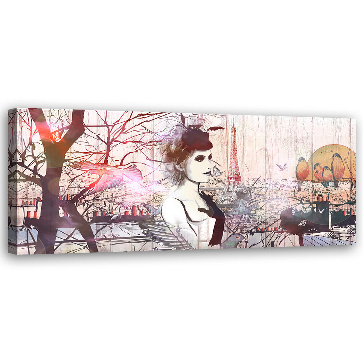 WANDBILD frau vor dem hintergrund des eiffelturms - Beige, Textil (90/30cm) - Feeby