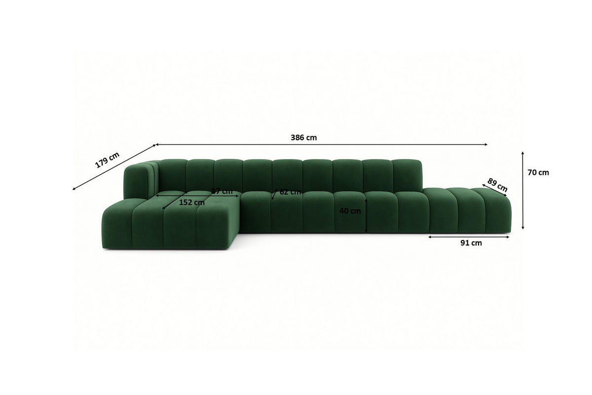 ECKSOFA Mit Hocker GRAND L, Stoff Salvador, Grün, Links - Grün, Holz (386/179cm) - Kaiser Möbel