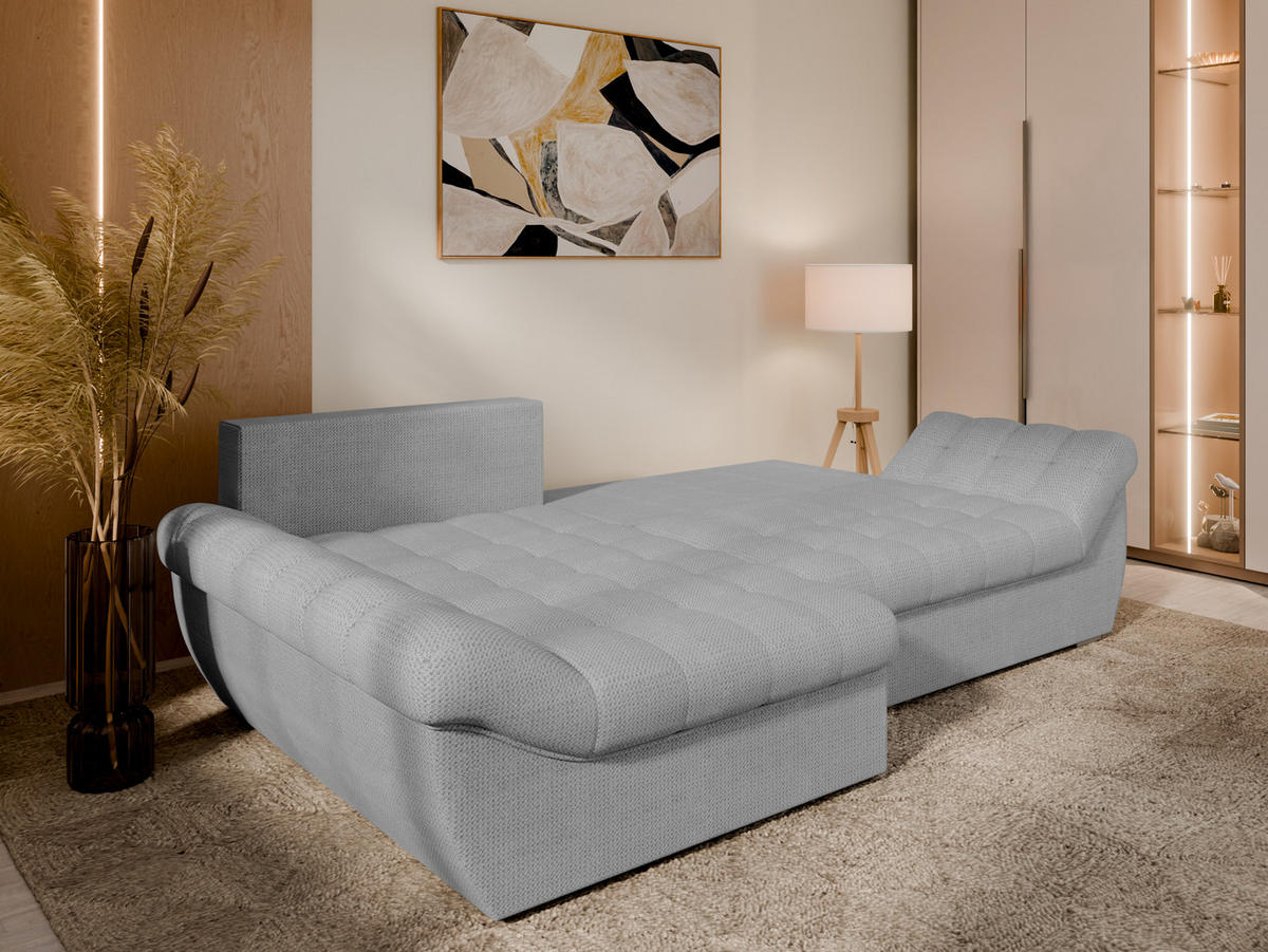 ECKSOFA ZAYA mit Schlaffunktion L-Form, Sofa mit Bettkasten, Wohnzimmersofa, Couch, Soffa, Bettsofa, LINKS- Hellgrau - Hellgrau, Holz (279/175cm) - Homesy